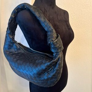 Designer- Like Jodie Woven Hobo Handbag- Black Leather Original Certificate